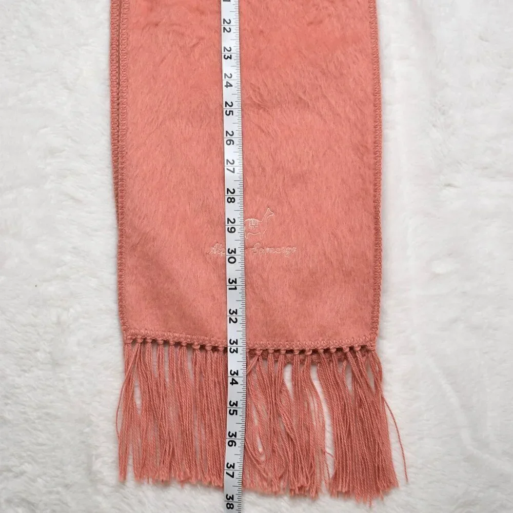Alpaca Camargo Pink Knit Scarf Alpaca Blend Fuzzy Soft Fringed 75X9 Neutral Peru
